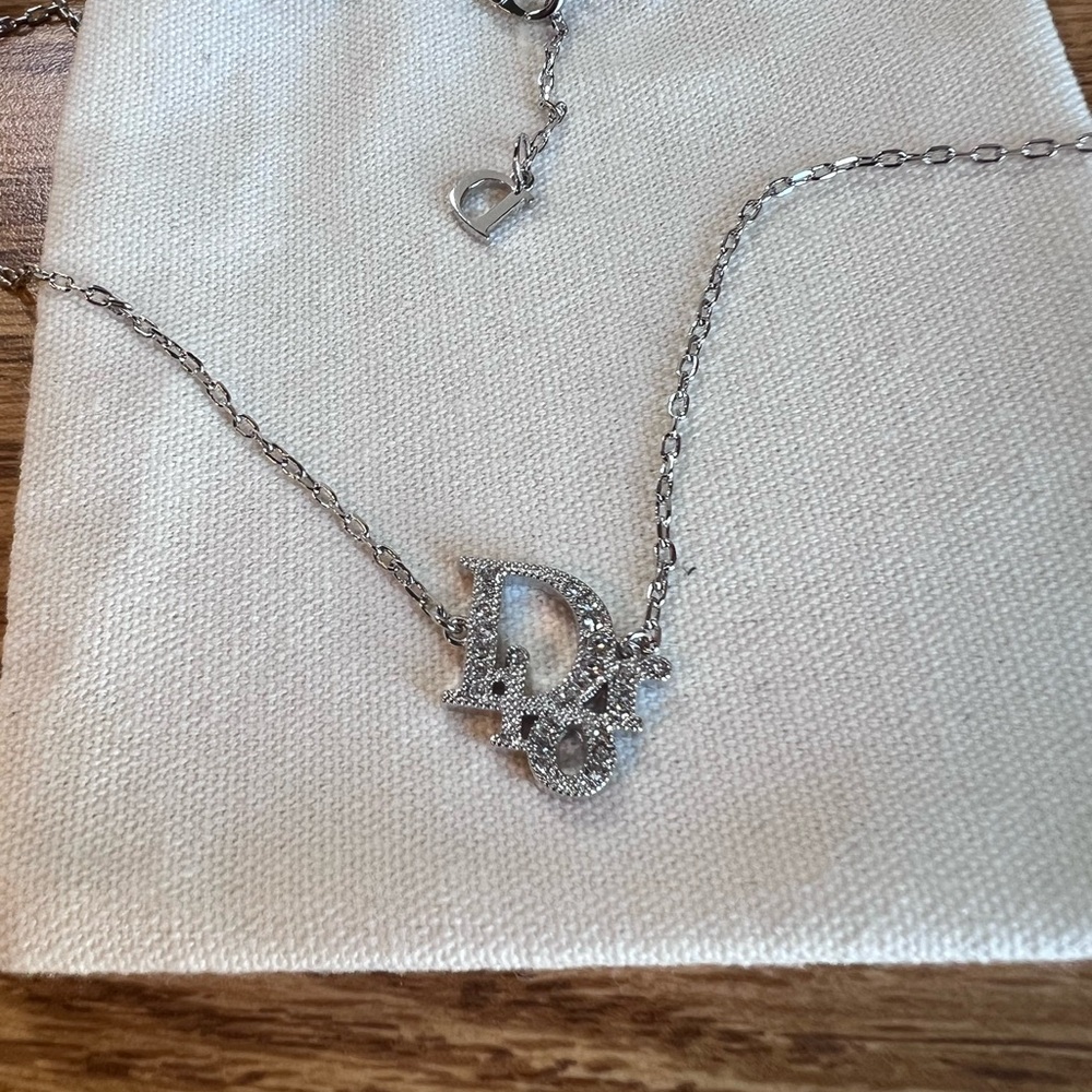 Dior Vintage Oblique Crystal Silver Tone Necklace - Picture 4 of 5